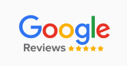 Google logo with text "Reviews" below it, followed by a row of five gold stars, ideal for evaluating your business insurance broker.