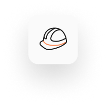 A white safety helmet with an orange stripe, representing Bricklayers Insurance, is depicted as an icon on a square white background.