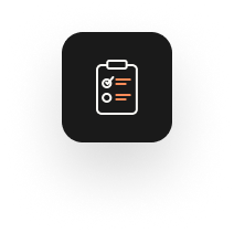 Icon of a clipboard with two checkmarks, featuring a black background and scattered pixelated border.