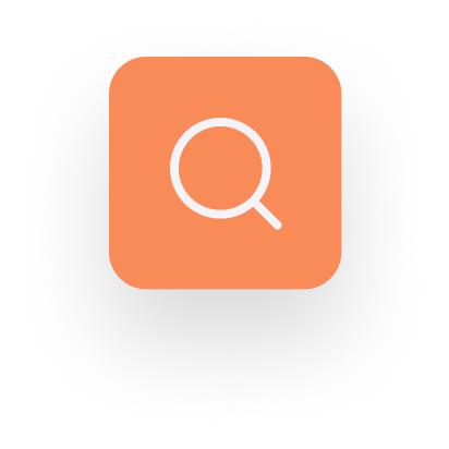 An orange square icon with a white magnifying glass symbol in the center, ideal for business insurance brokers.