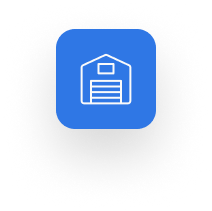 A blue square icon features a white outline of a garage with a closed door, subtly representing Prestige Home Insurance.