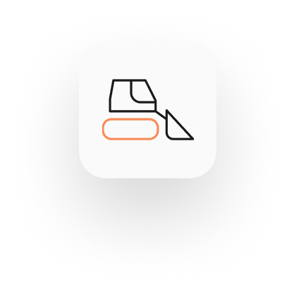 Icon of a construction excavator with outline design, featuring a rectangular body, an arm, and a bucket—perfect for illustrating Dry Hire Insurance needs.