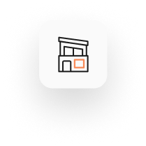 Icon of a two-story building with a slanted roof and a small orange rectangle on the lower right side, symbolizing Prestige Home Insurance. The icon is centered on a white, rounded square background with a subtle shadow effect.